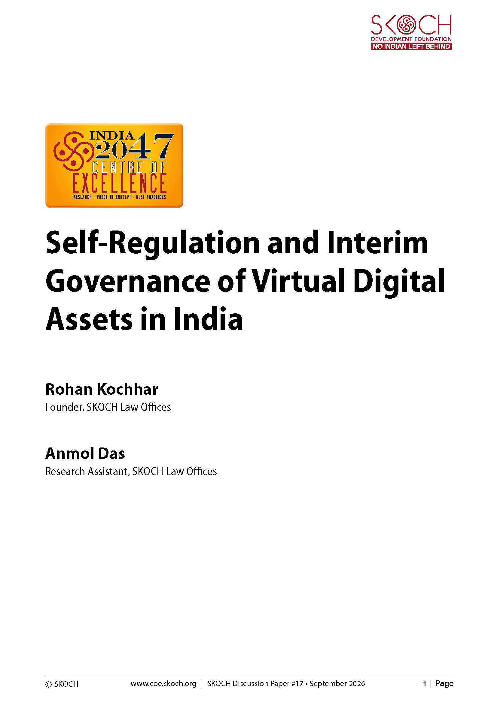 Self-Regulation and Interim Governance of Virtual Digital Assets in India
